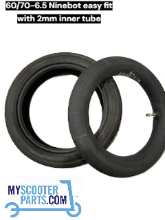 60/70-6.5 Tyre ,  black  with a 2mm inner tube on a white background, featuring 'MyScooterParts.com' logo.