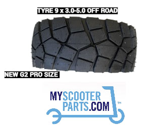  9 x 3.0-5.5 off-road electric scooter tyre, pictures of tyre to suit Mercane G2 Pro  Kugoo, Kukirin and Kaabo or Dragon, with rugged tread pattern for enhanced grip and durability on rough terrain.